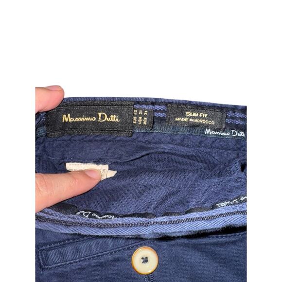 Massimo Dutti Men’s US 31 Navy Blue Slim Fit Khaki Chino Trousers Work Casual - Picture 9 of 11